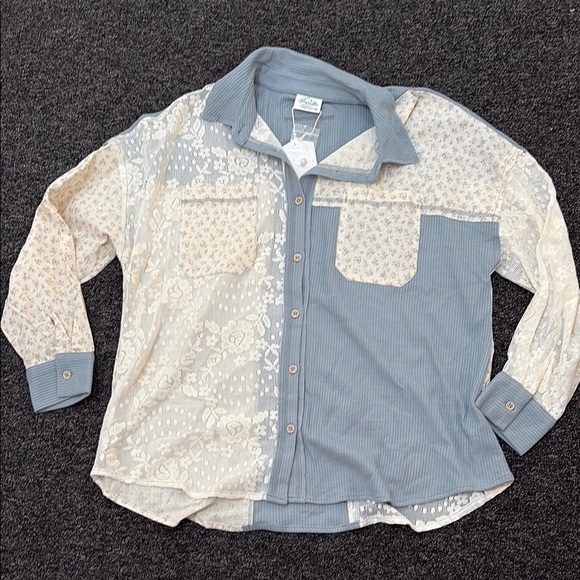 Denim Blue and Cream Button Down Shirt - Picture 1 of 3